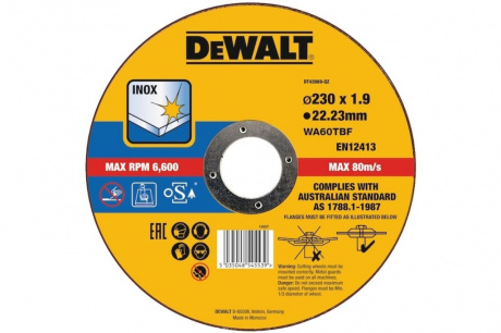 Купить Диск  абразивный DEWALT EXTREME Cutting INOX 230*22.2* 1.9 металл DT 43909 фото №1